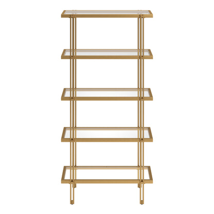 68" Gold Metal And Glass Five Tier Standard Bookcase