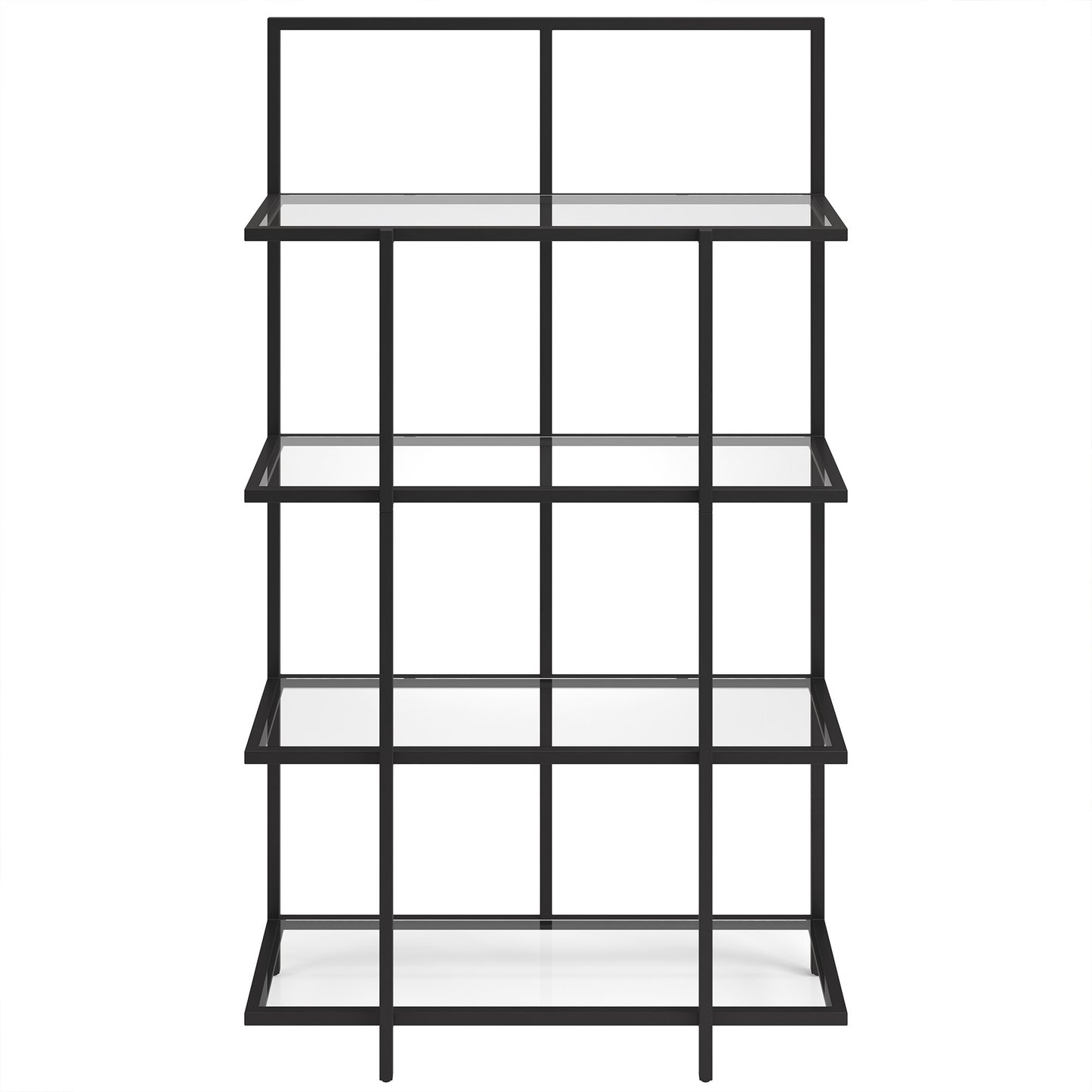 62" Black Metal And Glass Four Tier Etagere Bookcase