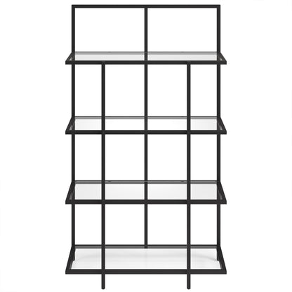 62" Black Metal And Glass Four Tier Etagere Bookcase