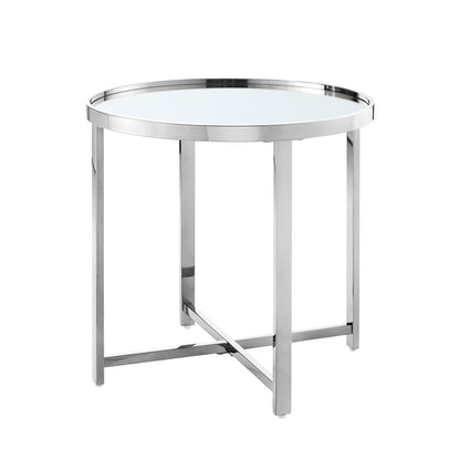 22" Gold Glass Round Mirrored End Table