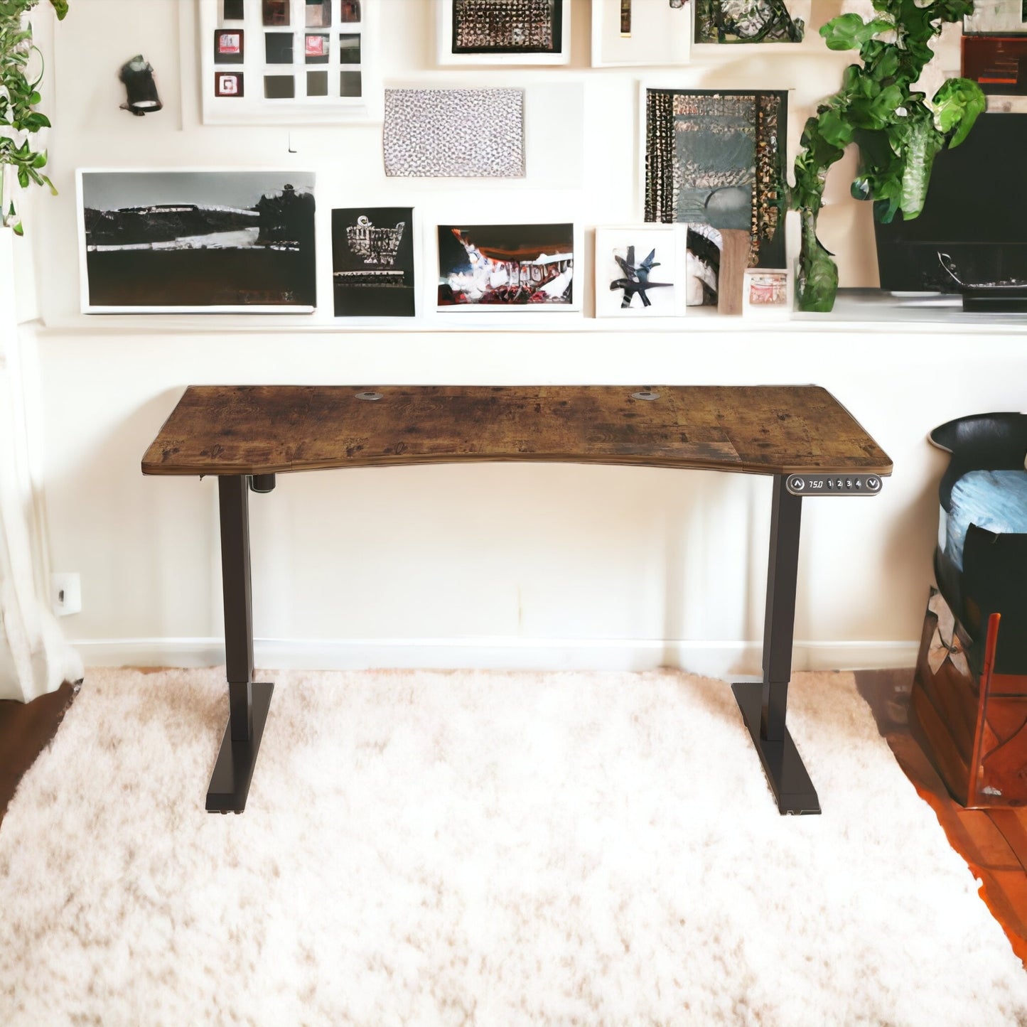 55" Adjustable Brown And Black And Black Unique Standing Desk