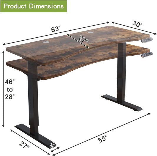 63" Adjustable Wood Brown And Black Unique Standing Desk