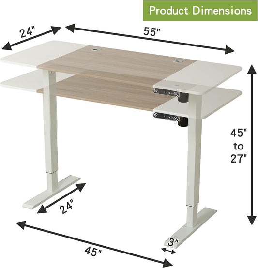 55" Adjustable White Standing Desk