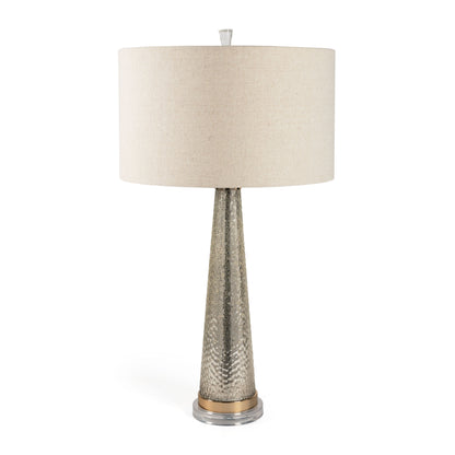 32" Silver Metallic Glass LED Table Lamp With Beige Drum Shade