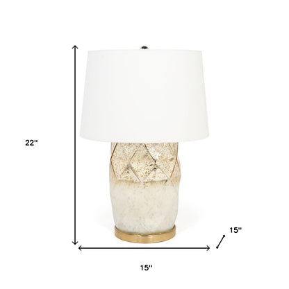 22" Gold and White Glass LED Table Lamp With White Cone Shade
