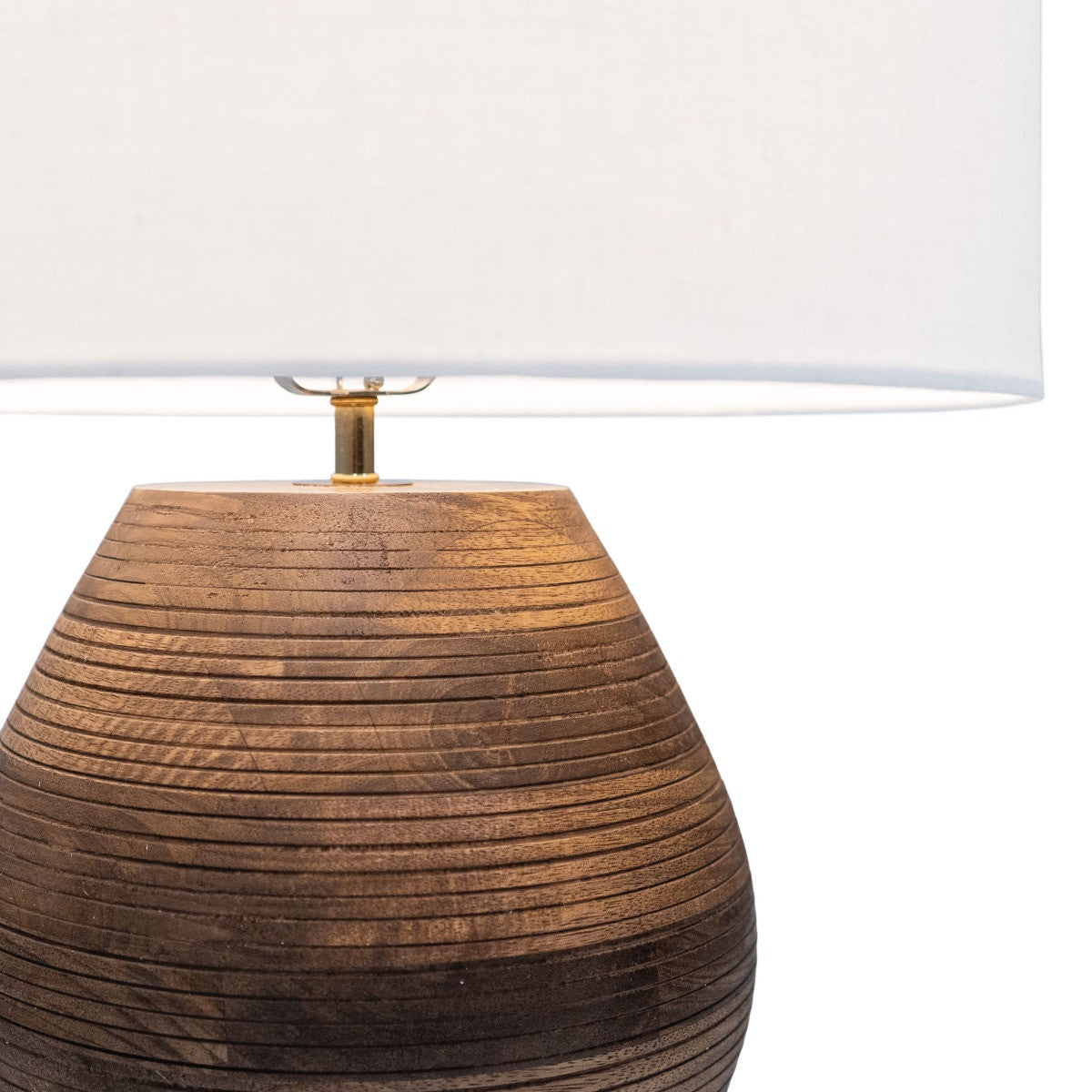 23" Brown Solid Wood LED Table Lamp With White Drum Shade