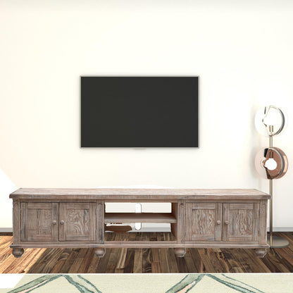 93" Desert Sand Solid Wood Cabinet Enclosed Storage Distressed TV Stand