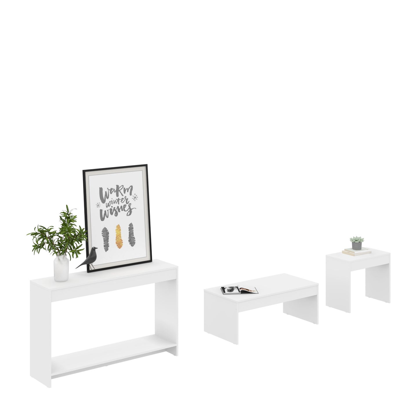 Set of Three 43" White Coffee Table