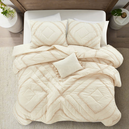 Beige King 100% Cotton 220 Thread Count Washable Down Comforter Set