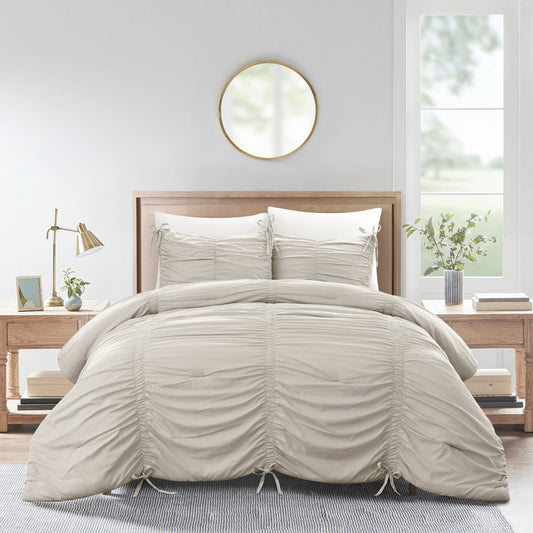 Beige King Polyester 180 Thread Count Washable Down Comforter Set