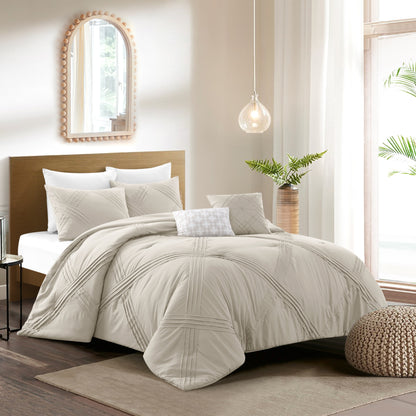 Beige Queen Polyester 180 Thread Count Washable Down Comforter Set