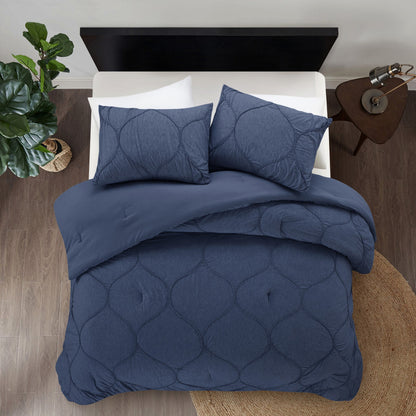 Navy Blue Queen Polyester 180 Thread Count Washable Down Comforter Set