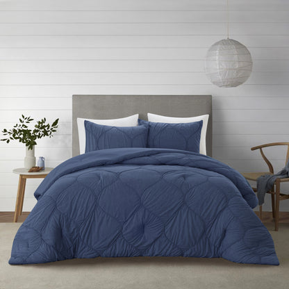 Navy Blue Queen Polyester 180 Thread Count Washable Down Comforter Set