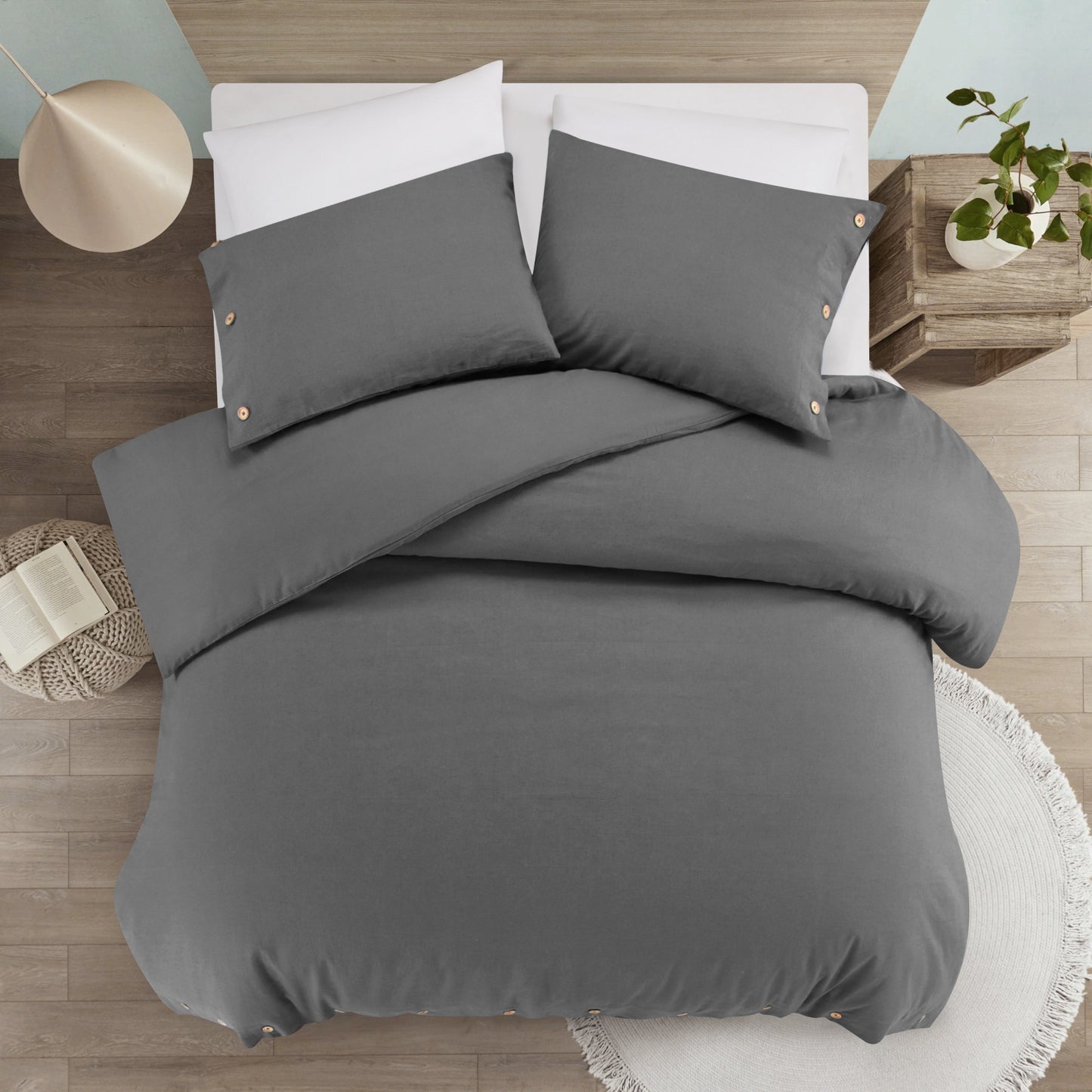 Dark Slate Gray King 100% Cotton 180 Thread Count Washable Duvet Cover Set