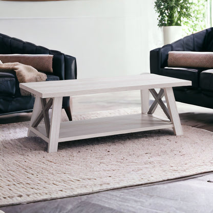 47" Gray And Gold and Black Coffee Table With Shelf