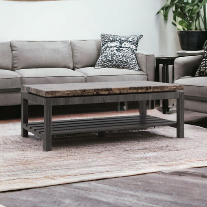 47" Brown And Gray Distressed Coffee Table With Shelf