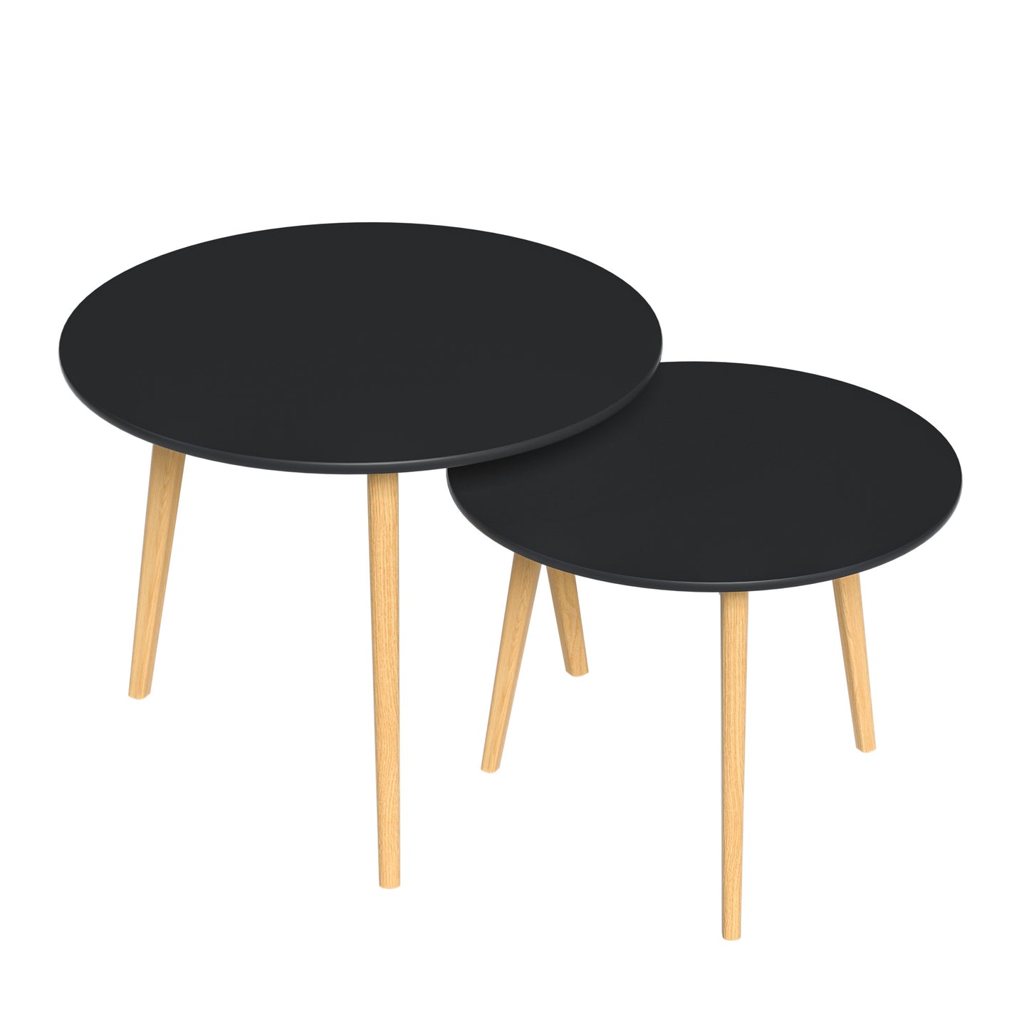 Set Of Two 20" Wood Brown And Black Round Nested Tables