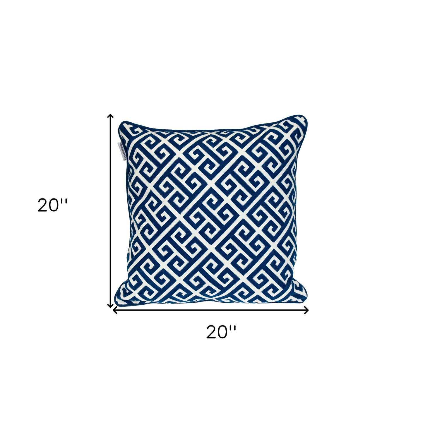 18" X 18" Blue 100% Cotton Greek Key Zippered Pillow