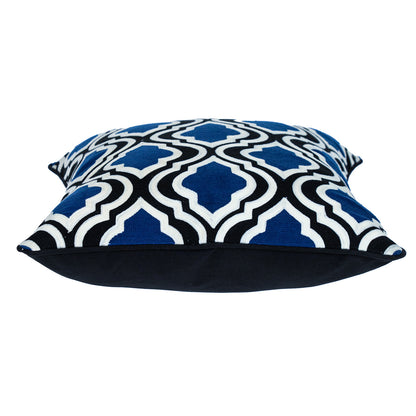 18" X 18" Blue And White 100% Cotton Geometric Zippered Pillow