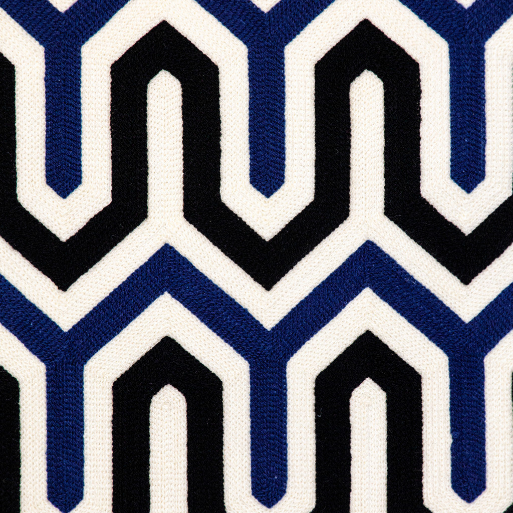 20" X 20" Blue and White Geometric Cotton Zippered Pillow