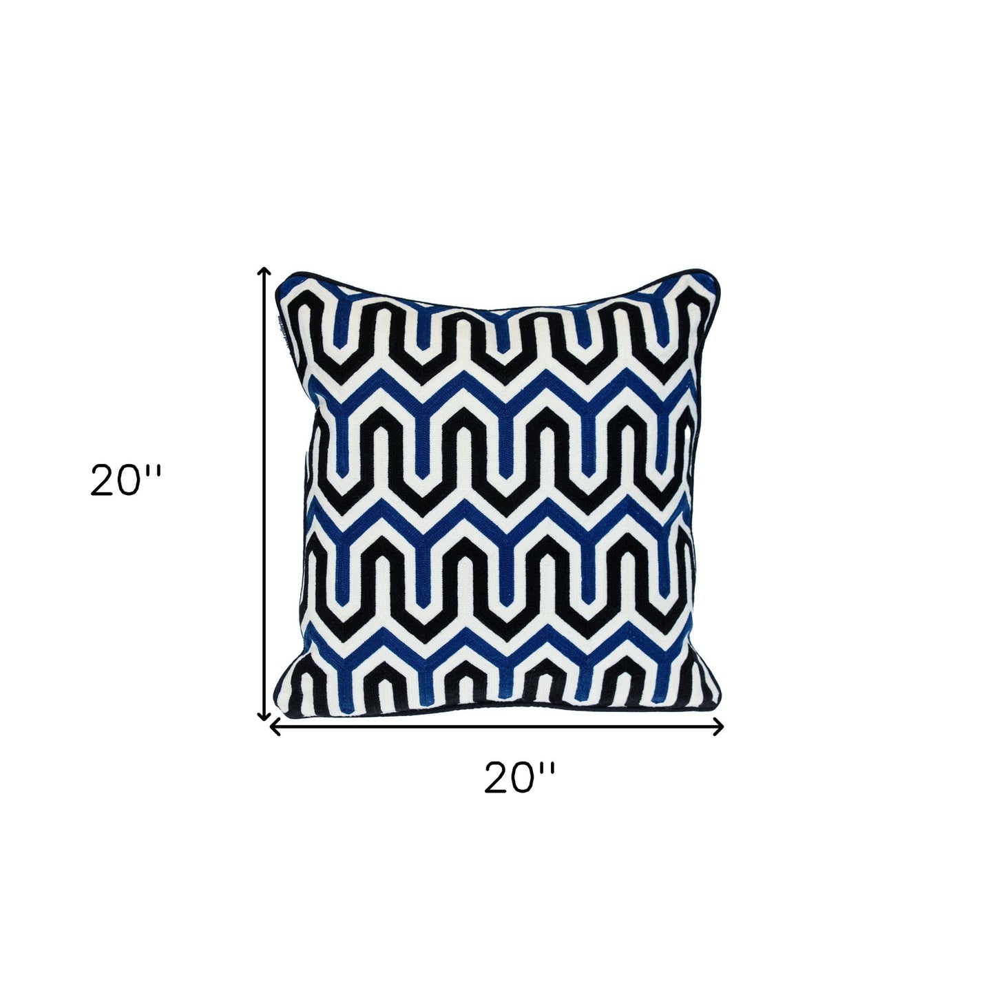 20" X 20" Blue and White Geometric Cotton Zippered Pillow