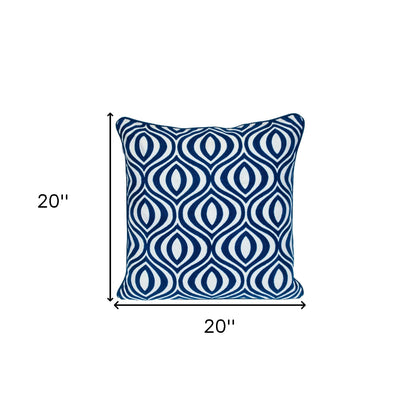 20" X 20" Blue Geometric Cotton Zippered Pillow