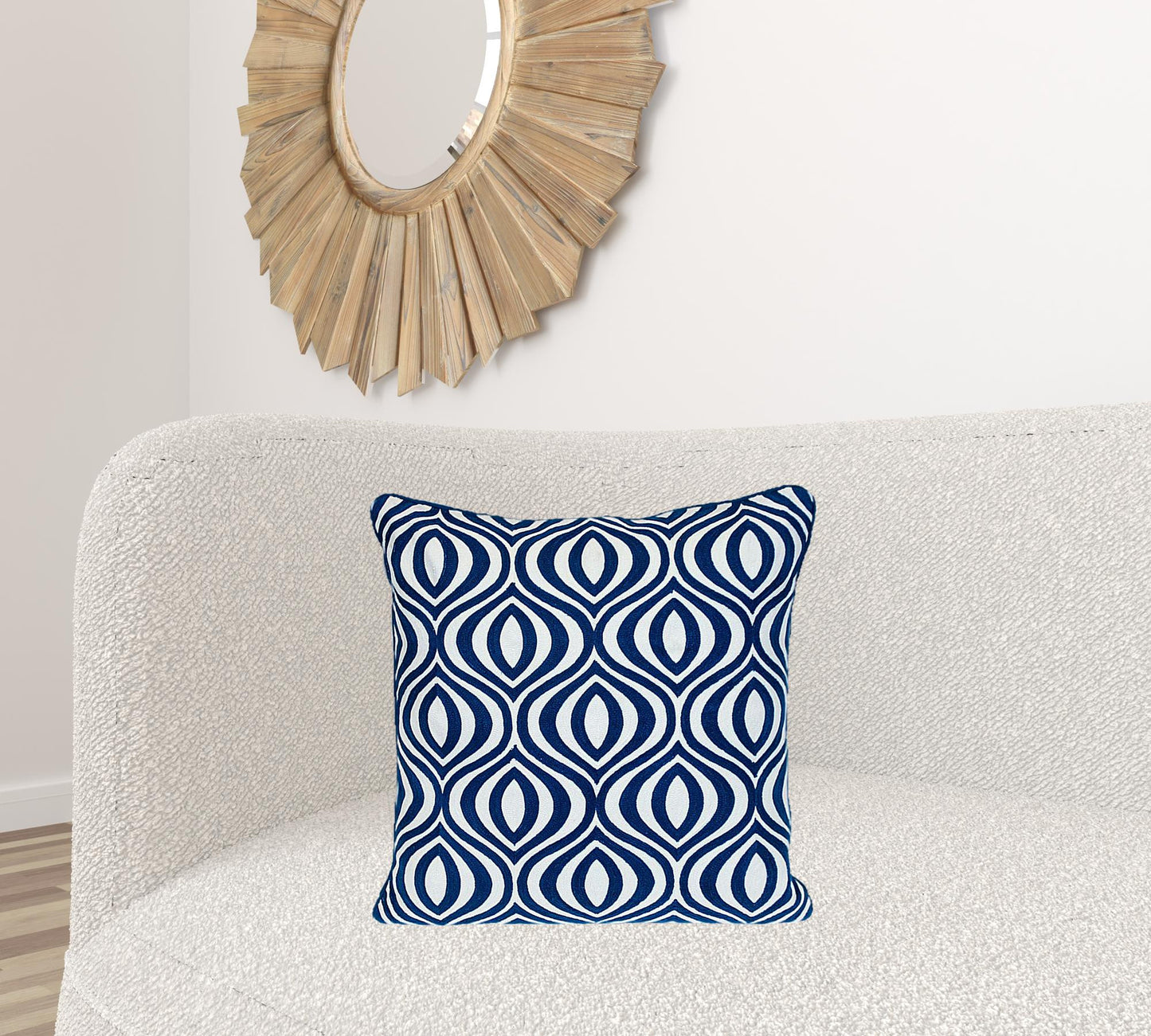 20" X 20" Blue Geometric Cotton Zippered Pillow