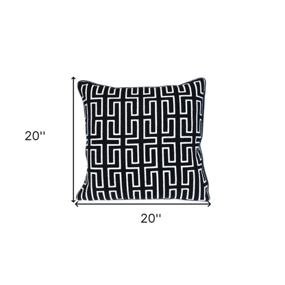 20" X 20" Black Geometric Cotton Zippered Pillow