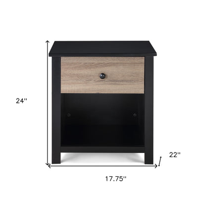 24" Black and Tan One Drawer Nightstand