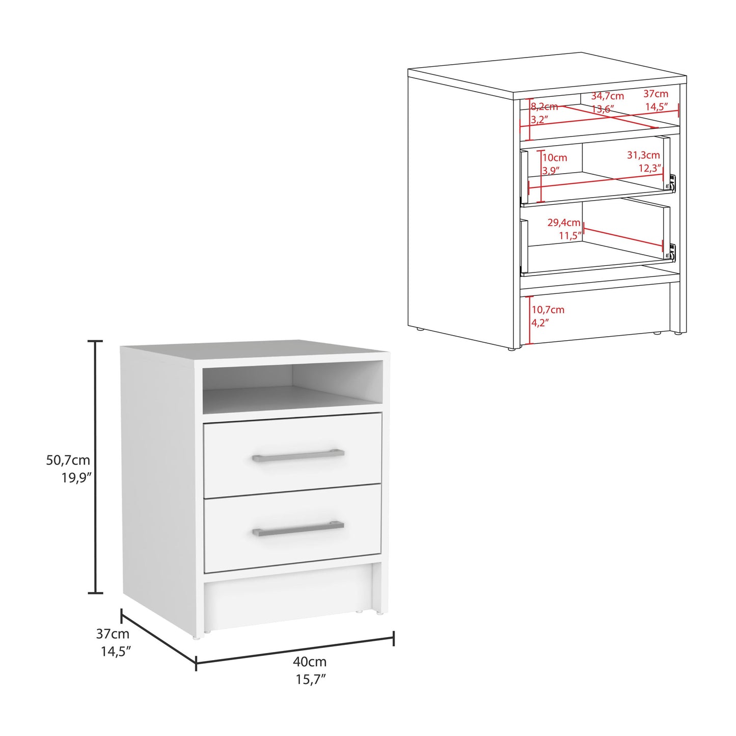 32" White Two Drawer Dresser