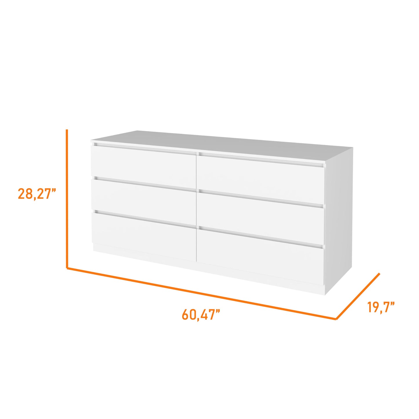 32" White Six Drawer Standard Dresser