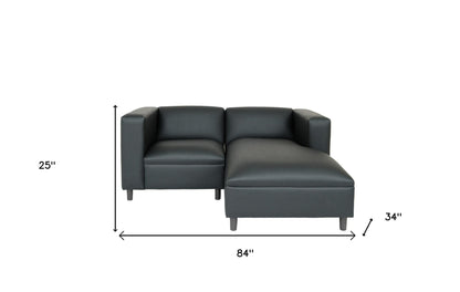 84" Black Faux Leather Sofa Chaise