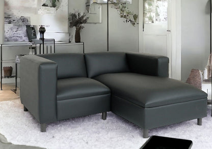 84" Black Faux Leather Sofa Chaise