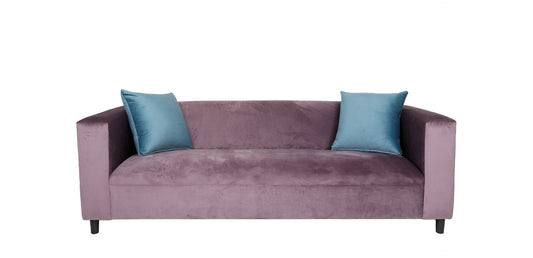 72" Lavender Velvet And Black Sofa With Toss Pillows