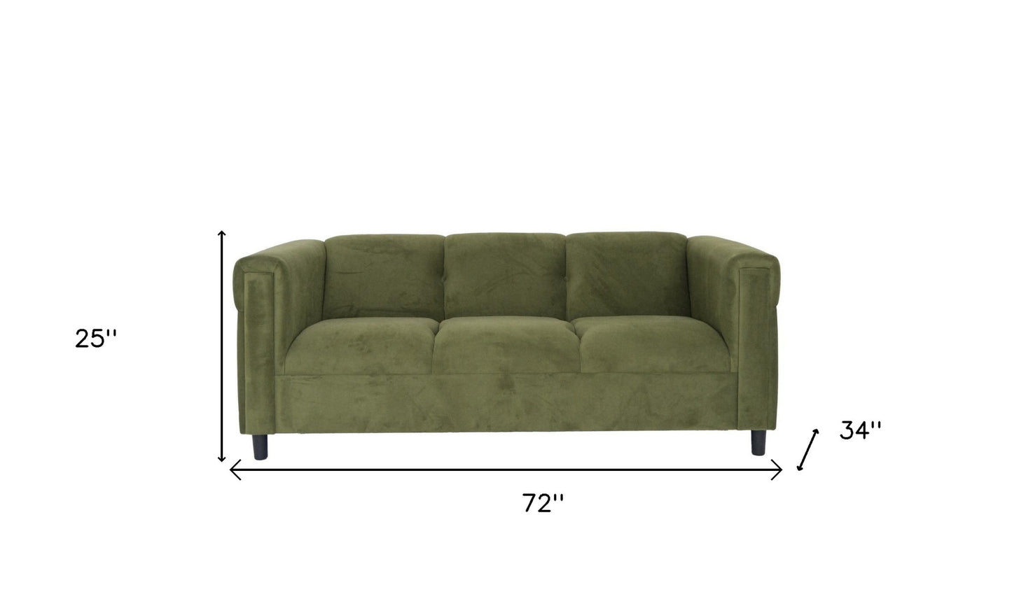 72" Moss Green Suede And Black Sofa