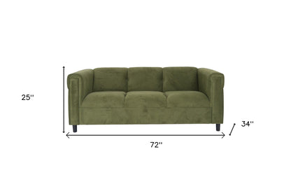 72" Moss Green Suede And Black Sofa