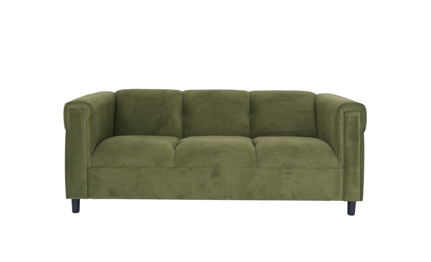72" Moss Green Suede And Black Sofa