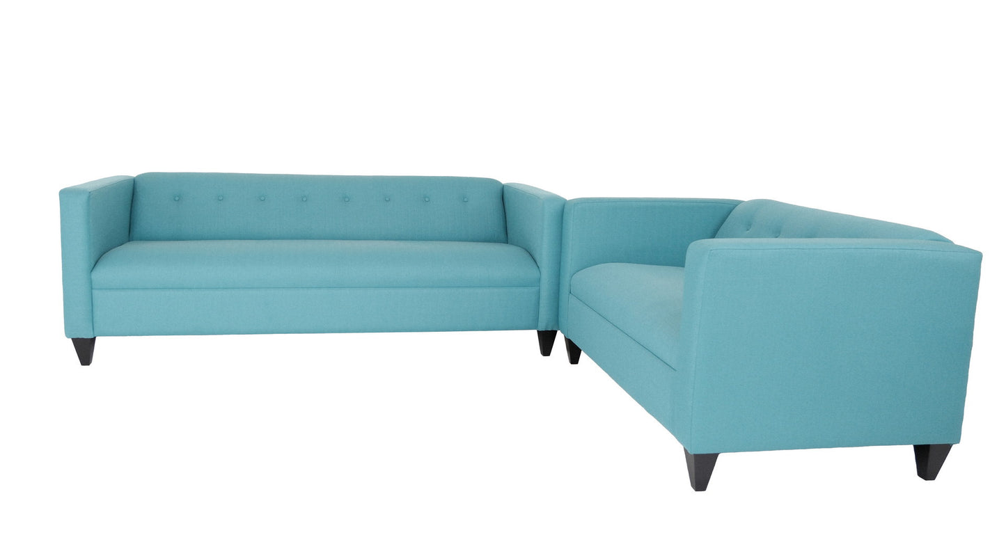 80" Teal Blue Polyester And Dark Brown Sofa