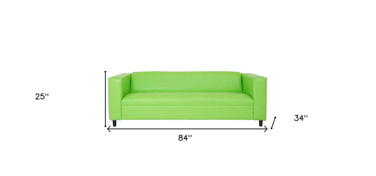84" Green Faux Leather And Black Sofa