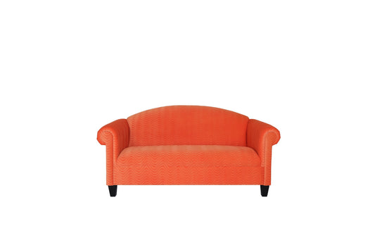 84" Orange Velvet And Black Sofa