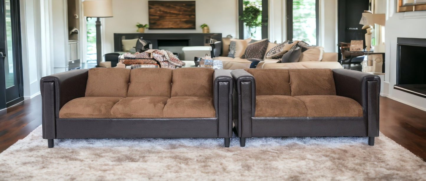 72" Brown Chenille And Black Sofa