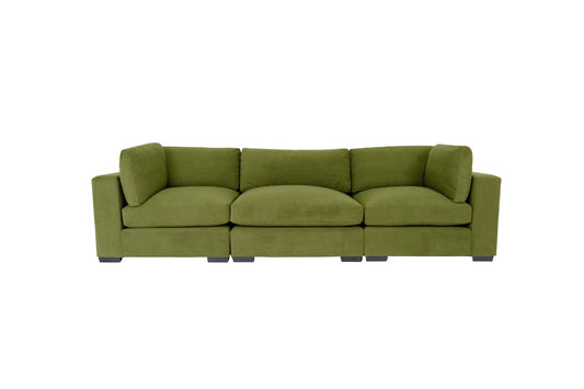 126" Moss Green Microfiber And Dark Brown Sofa