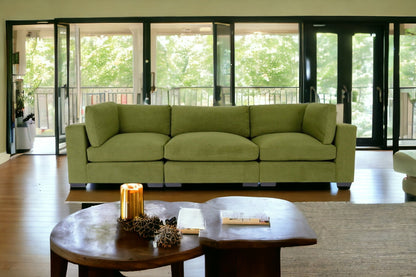 126" Moss Green Microfiber And Dark Brown Sofa