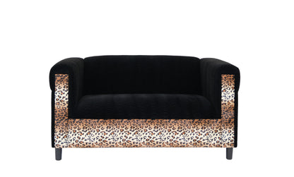 72" Black and  Leopard Velvet Love Seat