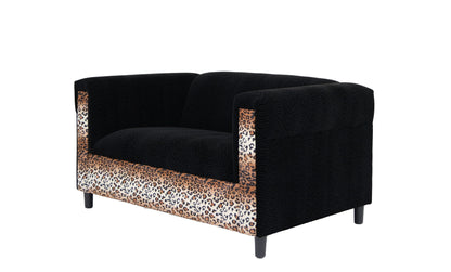 72" Black and  Leopard Velvet Love Seat