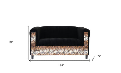 72" Black and  Leopard Velvet Love Seat