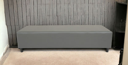 72" Gray and Black Upholstered Genuine Leather Bench