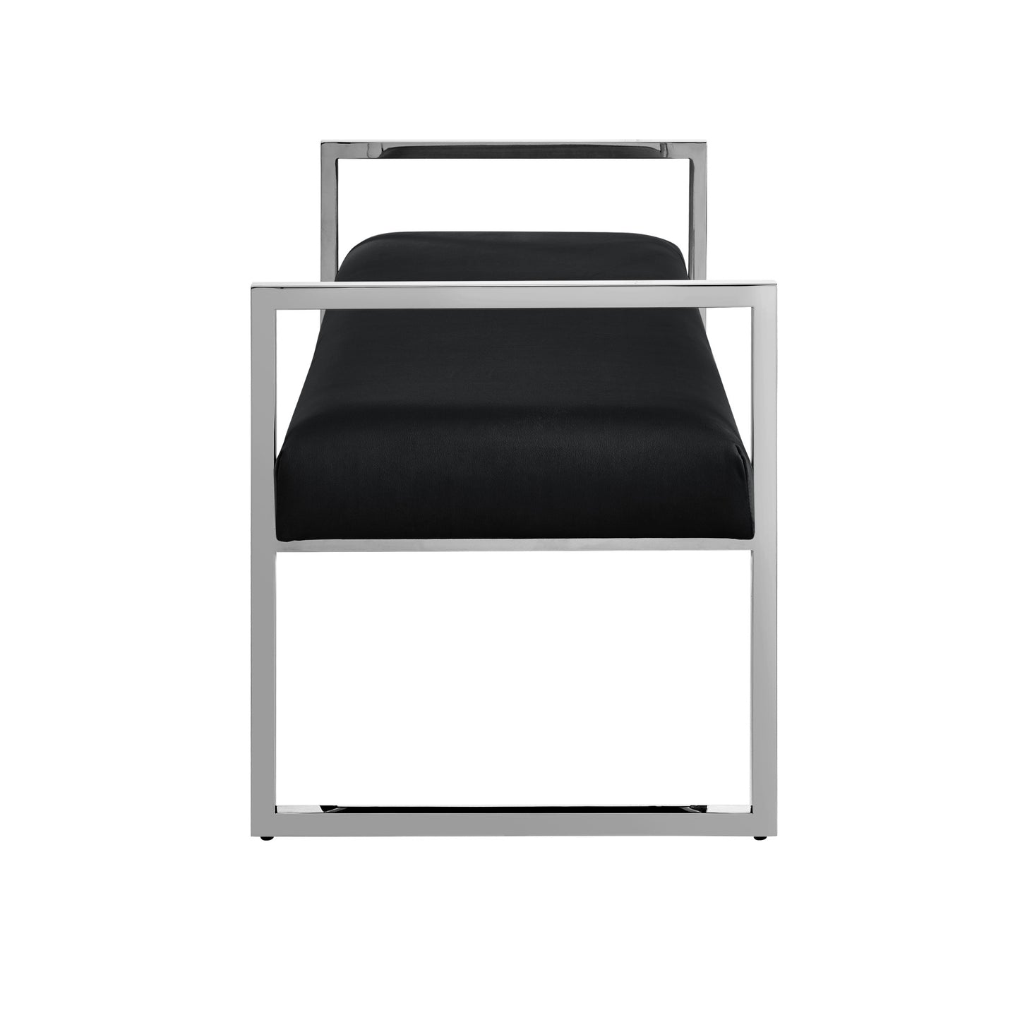 48" Black and Silver Upholstered Velvet Bench