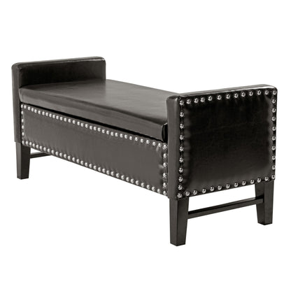 50" Espresso Upholstered PU Leather Bench with Flip top, Shoe Storage