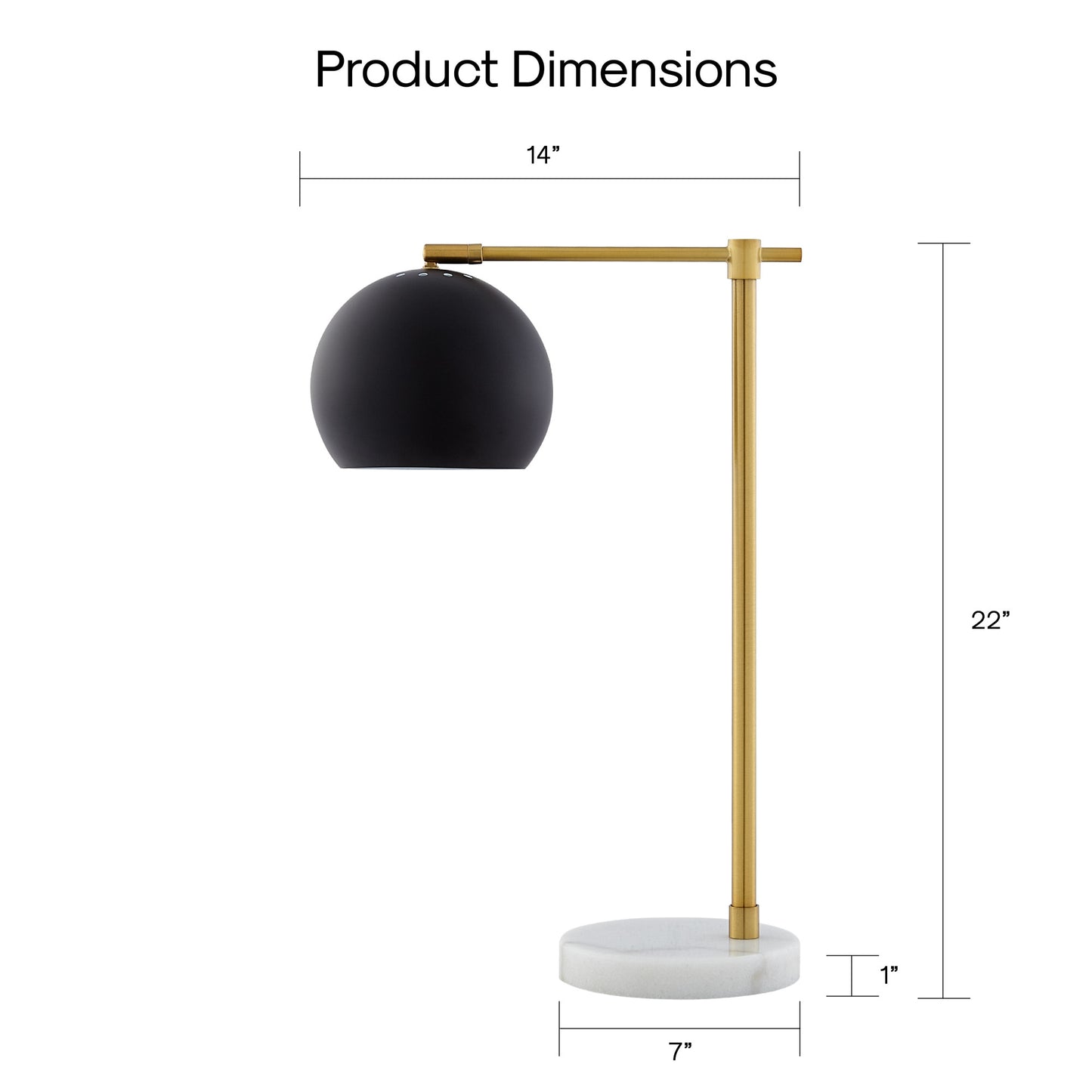 22" Black Iron Desk Table Lamp With Black Dome Shade